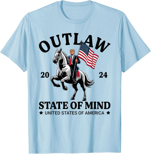 Outlaw State Of Mind Western Funny Trump Riding Horse Daddy T-Shirt - T-Shirt | Light Blue