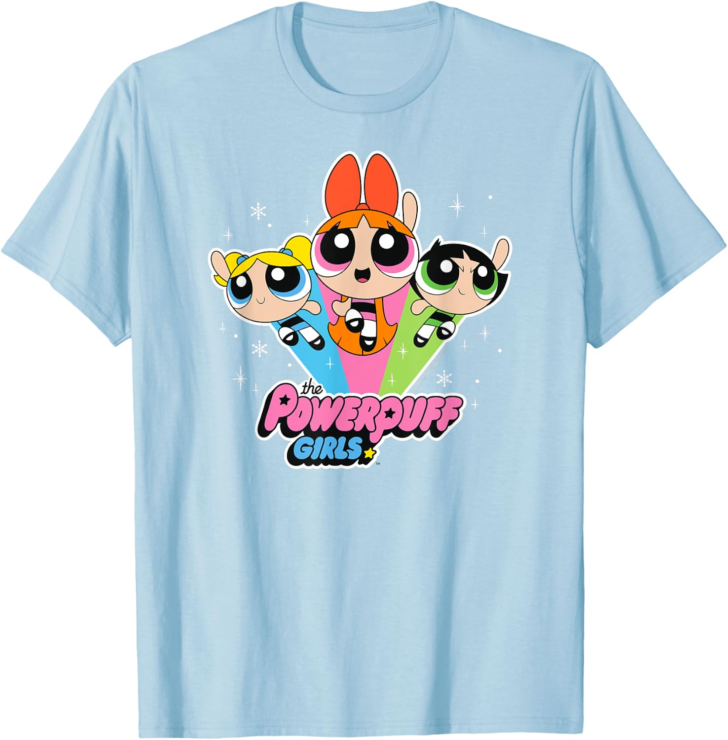 Cartoon Network The Powerpuff Girls Logo With Snowflakes T-Shirt - T-Shirt | Light Blue