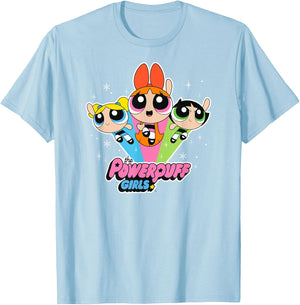 Cartoon Network The Powerpuff Girls Logo With Snowflakes T-Shirt - T-Shirt | Light Blue