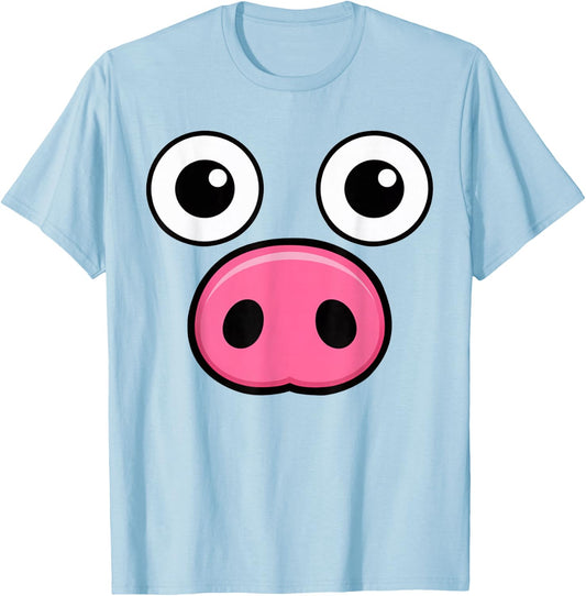 Cute Pig Face Pink DIY Barnyard Animal Halloween Costume Kid T-Shirt - T-Shirt | Light Blue