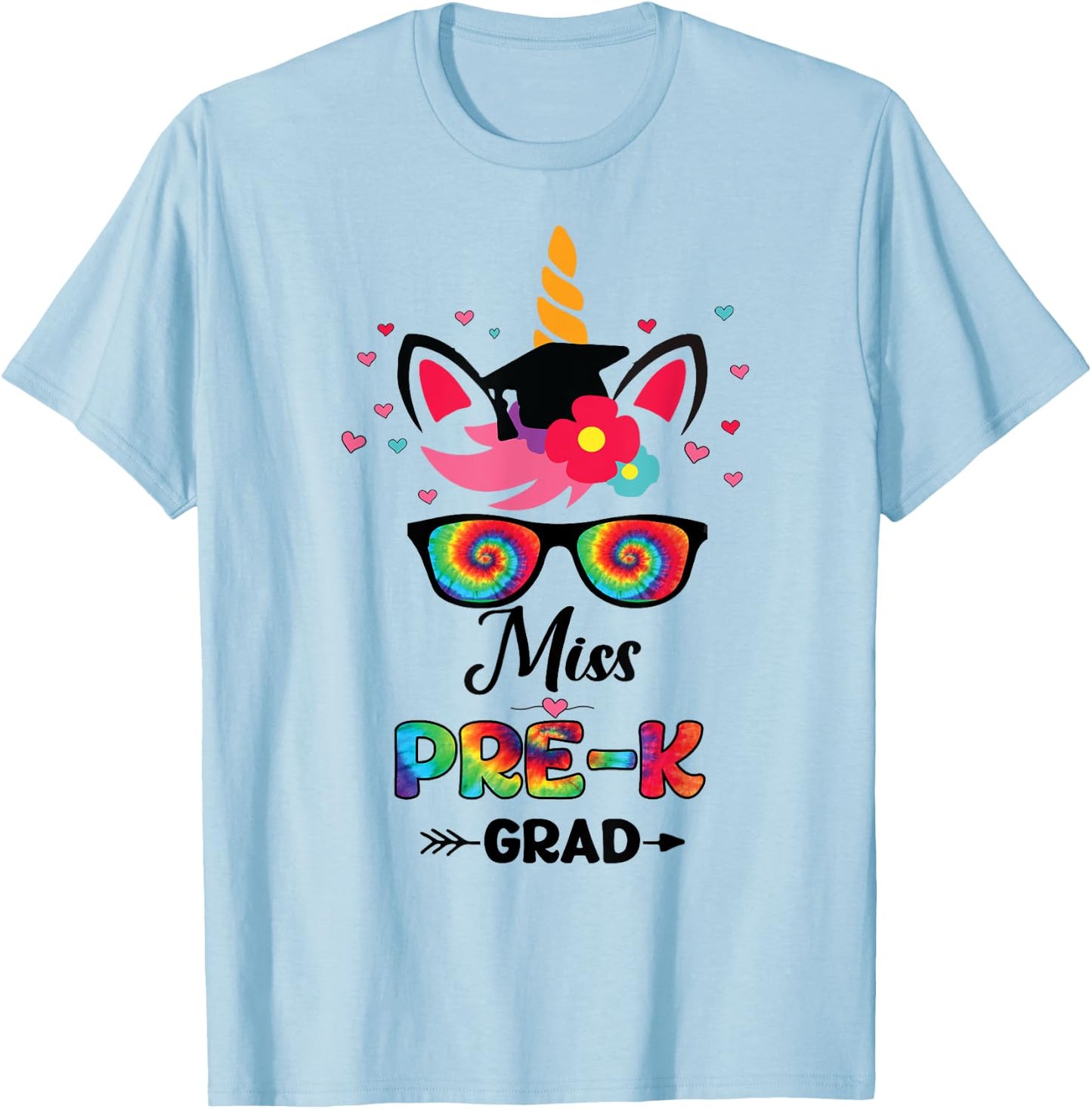 Unicorn Miss Pre-k Grad with Glasses Preschool Graduation T-Shirt - T-Shirt | Light Blue