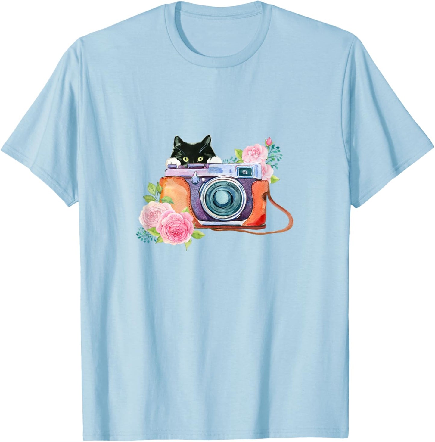 Photography and Cat Lover T Shirt - Photographer Camera Women Girls Kids T-Shirt - T-Shirt | Light Blue