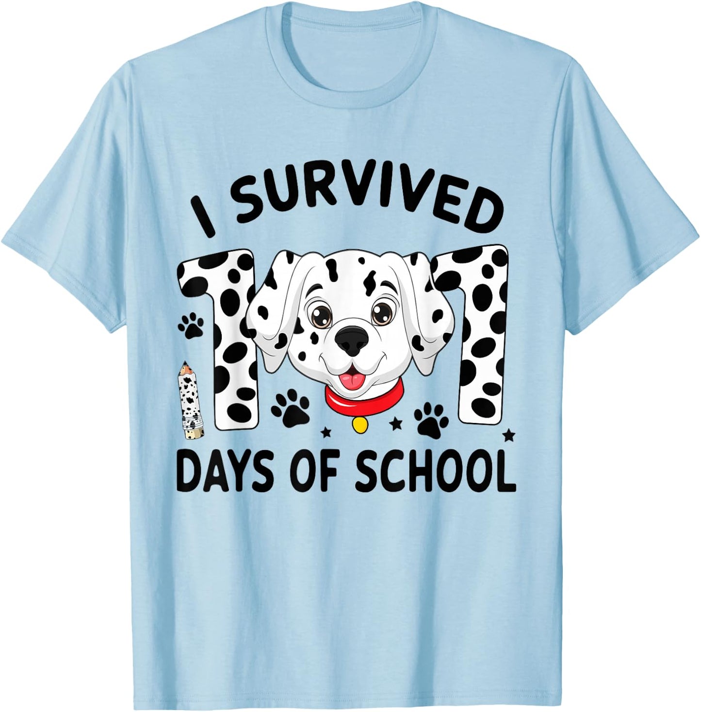 I Survived 100 Days Of School Dalmatian Dog Teacher Kids T-Shirt - T-Shirt | Light Blue