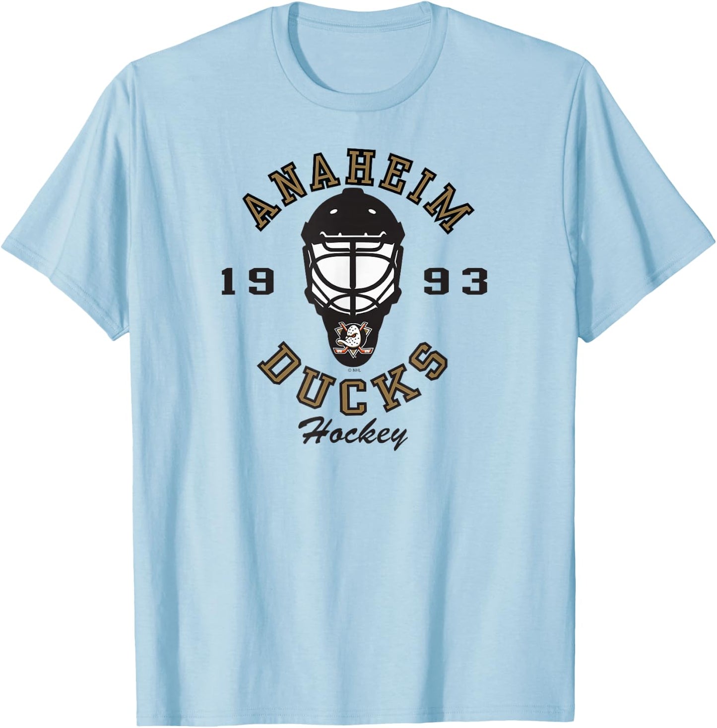 Anaheim Ducks Hockey Mask Orange Officially Licensed T-Shirt - T-Shirt | Light Blue