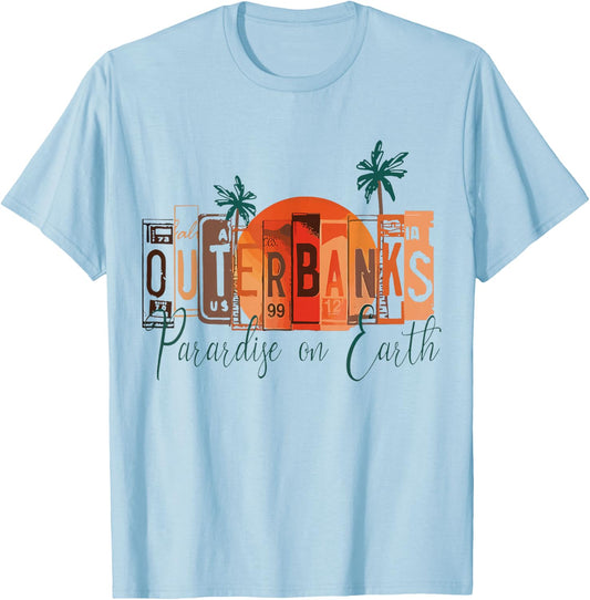 Outer Banks OBX North Carolina Summer Retro Preppy Throwback , White T-Shirt - T-Shirt | Light Blue
