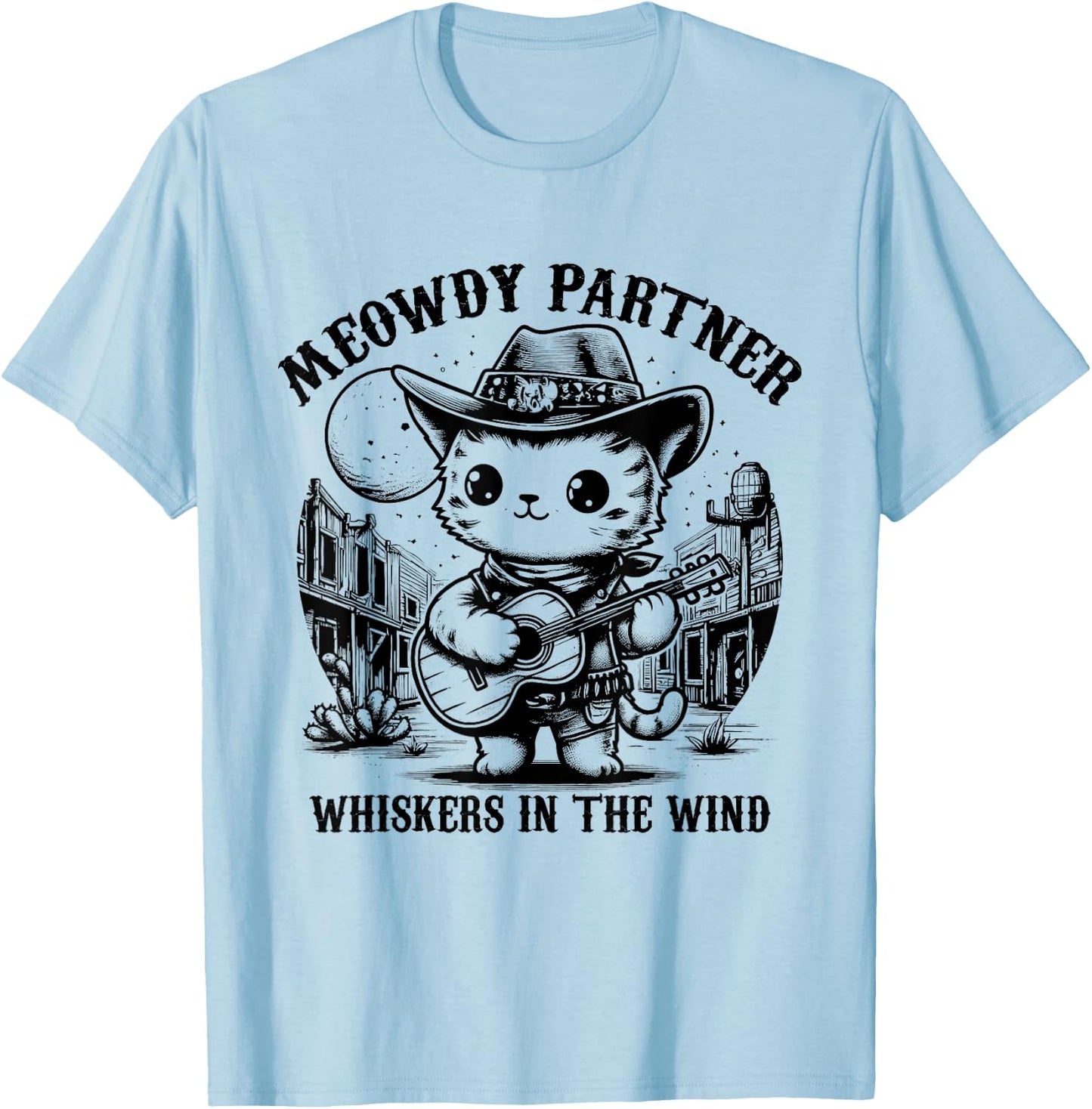 Meowdy! Partner Funny Country Music Cats Cowboy Hat T-Shirt - T-Shirt | Light Blue
