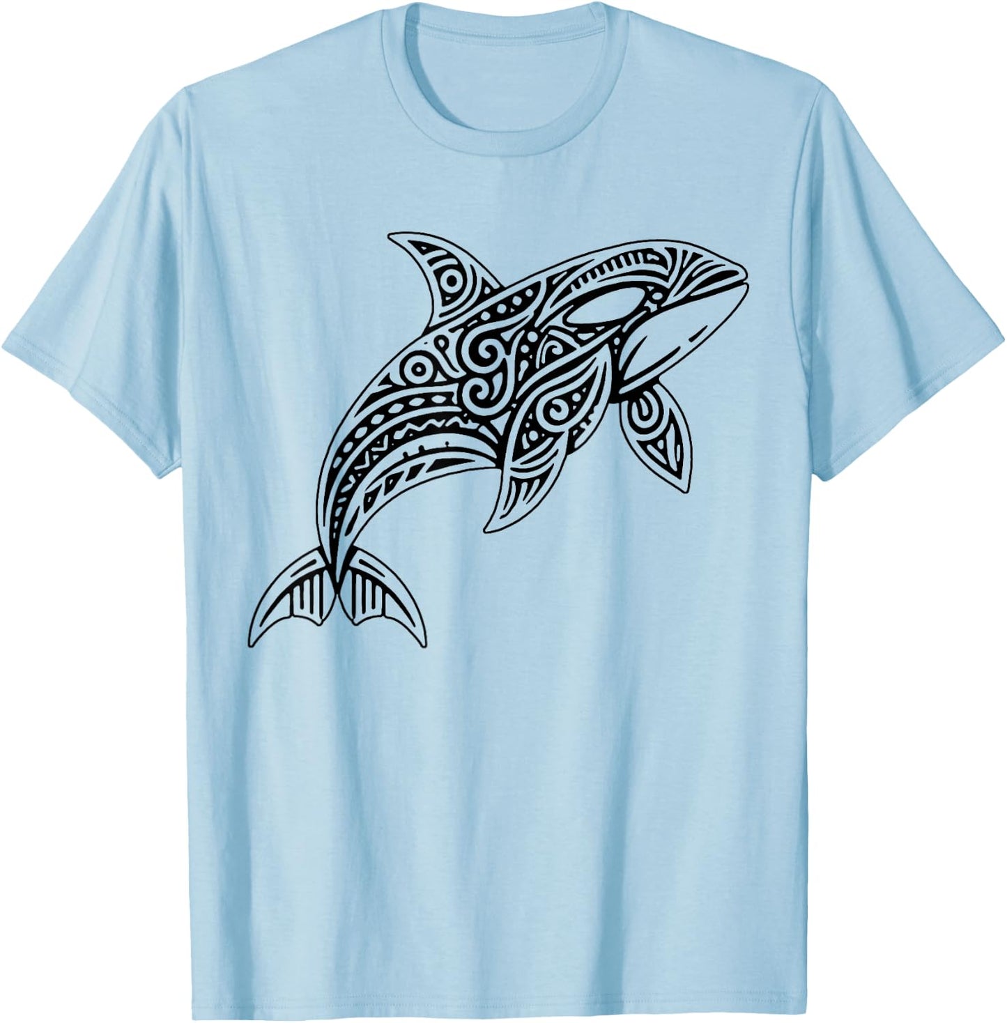 Tribal Orca Whale Hawaiian Maori Tattoo Ocean Art Design T-Shirt - T-Shirt | Light Blue