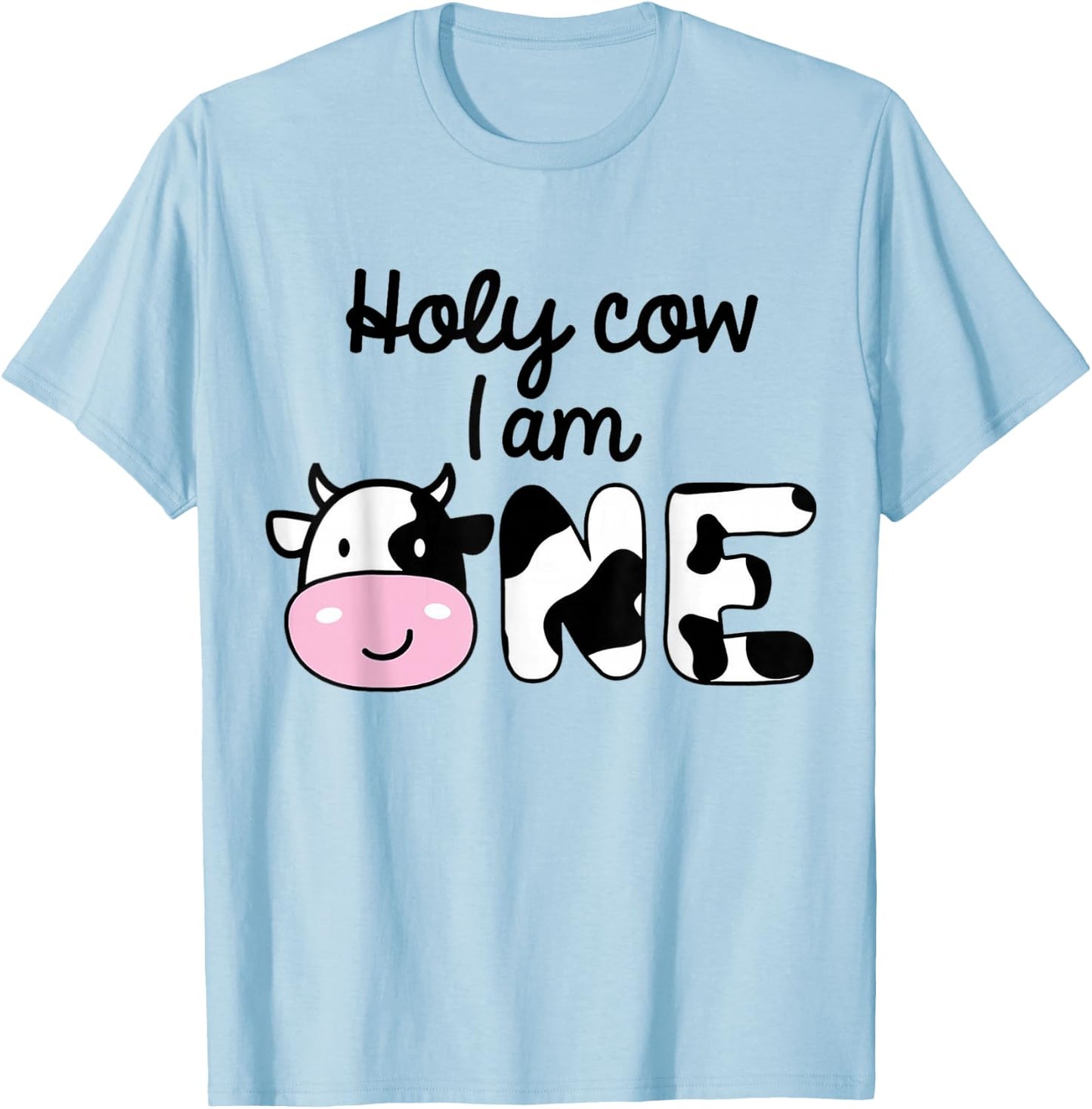 Kids 1st Birthday Holy Cow I Am One Toddler Boy Son Matching T-Shirt - T-Shirt | Light Blue