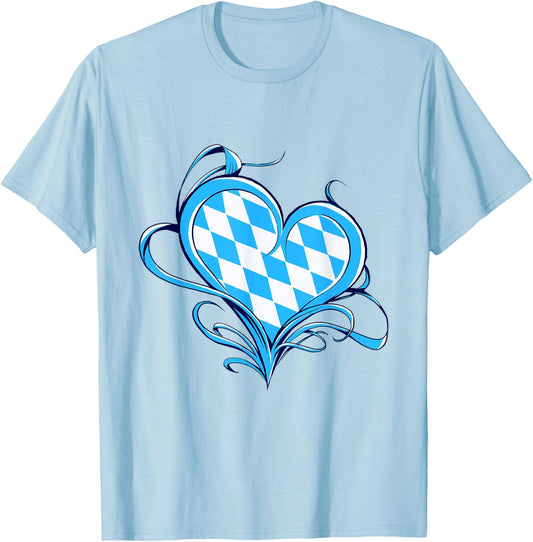 Bayrische Flagge Als Herz Design Blau-Weiß Raute Bayern T-Shirt - T-Shirt | Light Blue