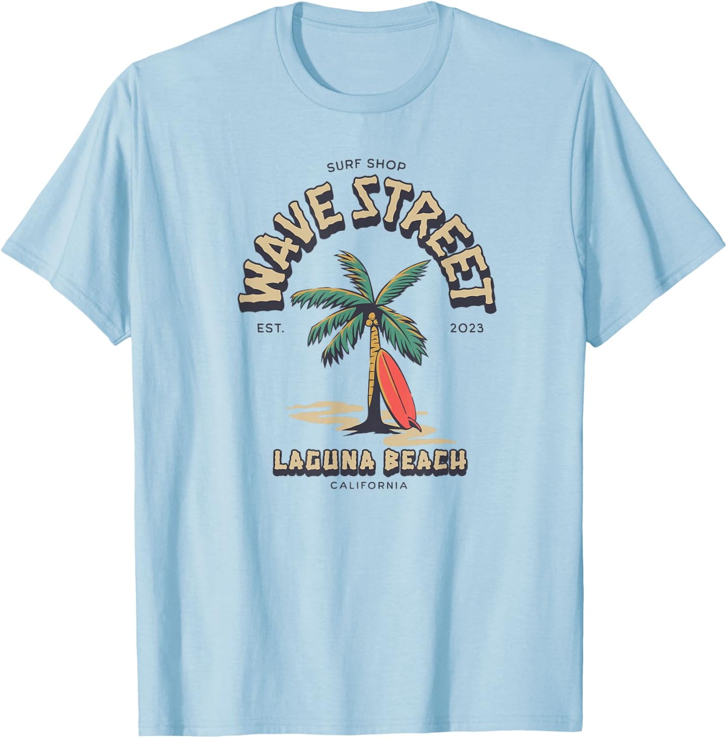 Wave Street Surf Shop Surfboard Logo T-Shirt - T-Shirt | Light Blue