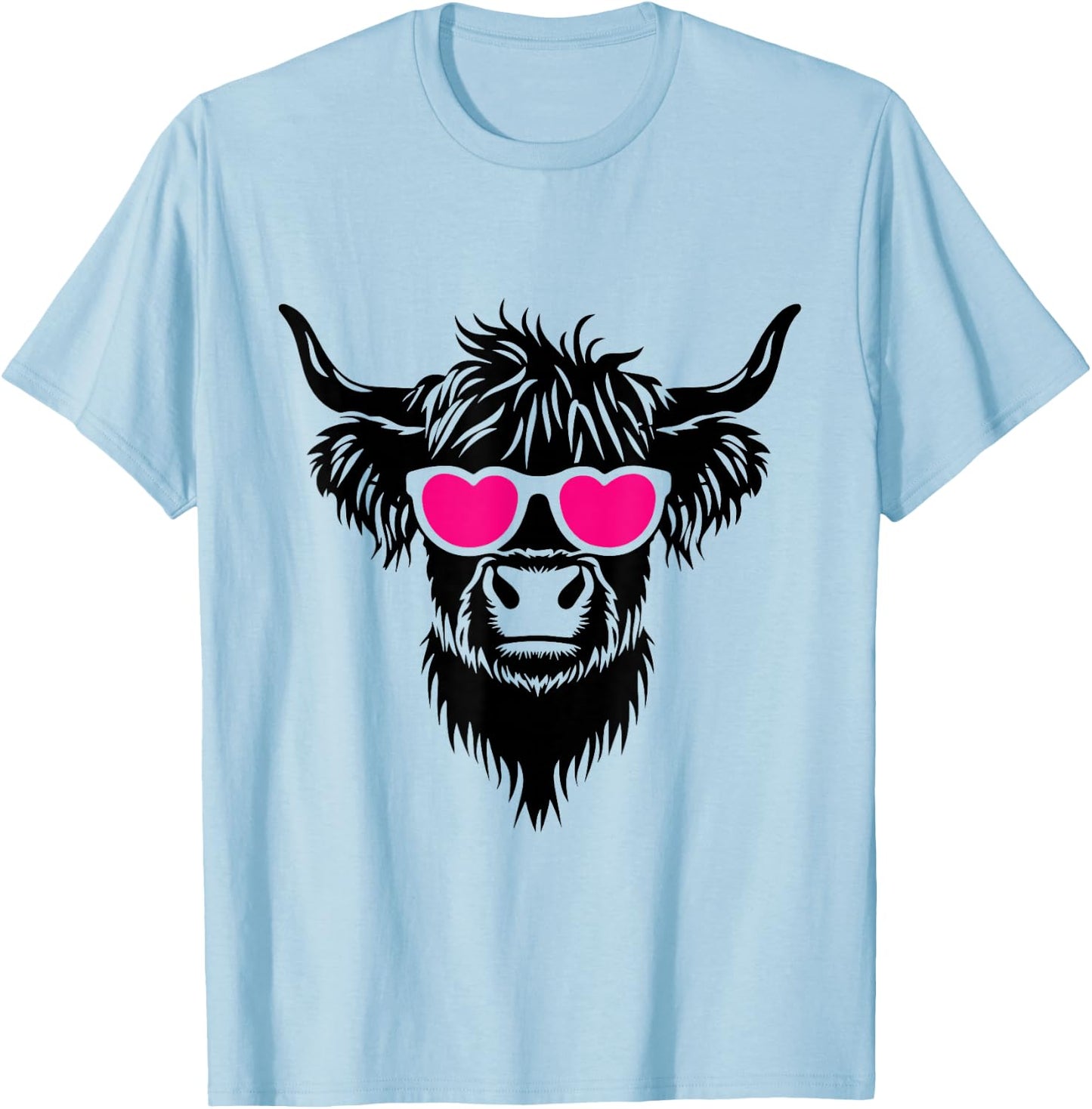 Cute Fluffy Farm Animals Highland Cow T-Shirt - T-Shirt | Light Blue
