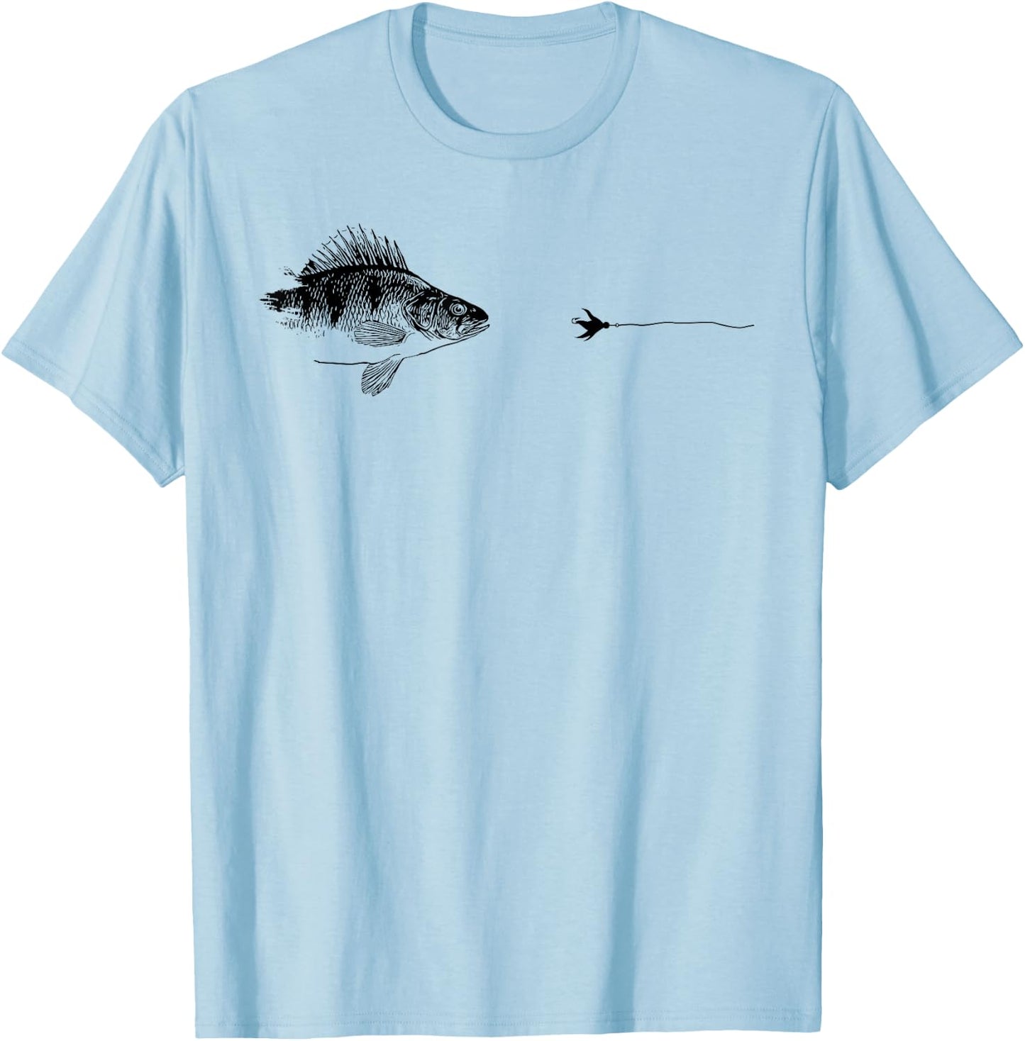 Graphic Fly Fishing Hook Line - Fish Yellow Perch , gray T-Shirt - T-Shirt | Light Blue