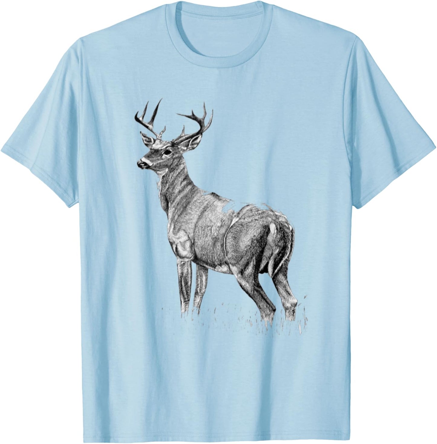 Cute Deer Whitetail Buck Illustration Graphic Boy And Girl T-Shirt - T-Shirt | Light Blue