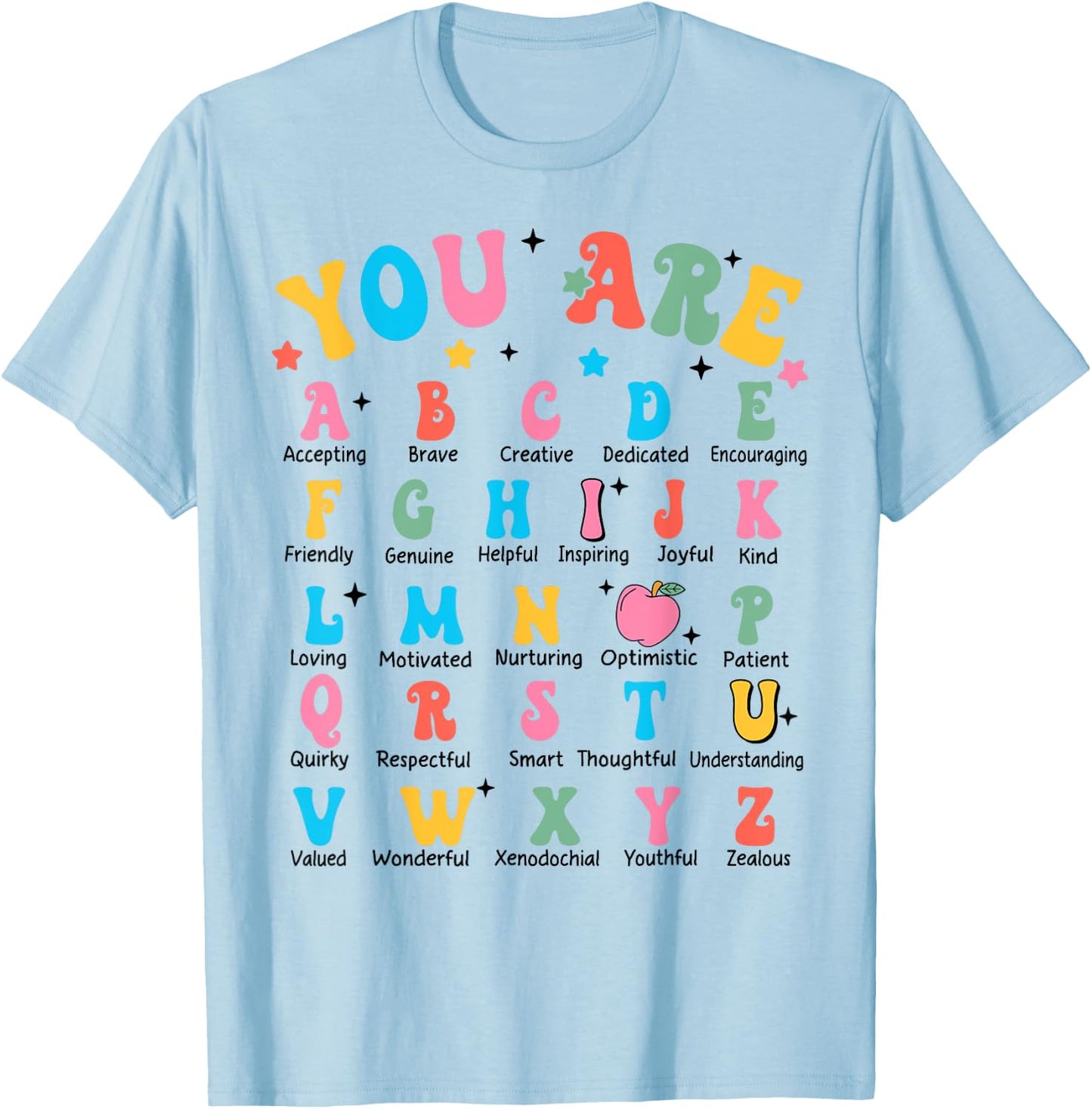 Alphabet Elementary School Kindergarten Teachers Students T-Shirt - T-Shirt | Light Blue