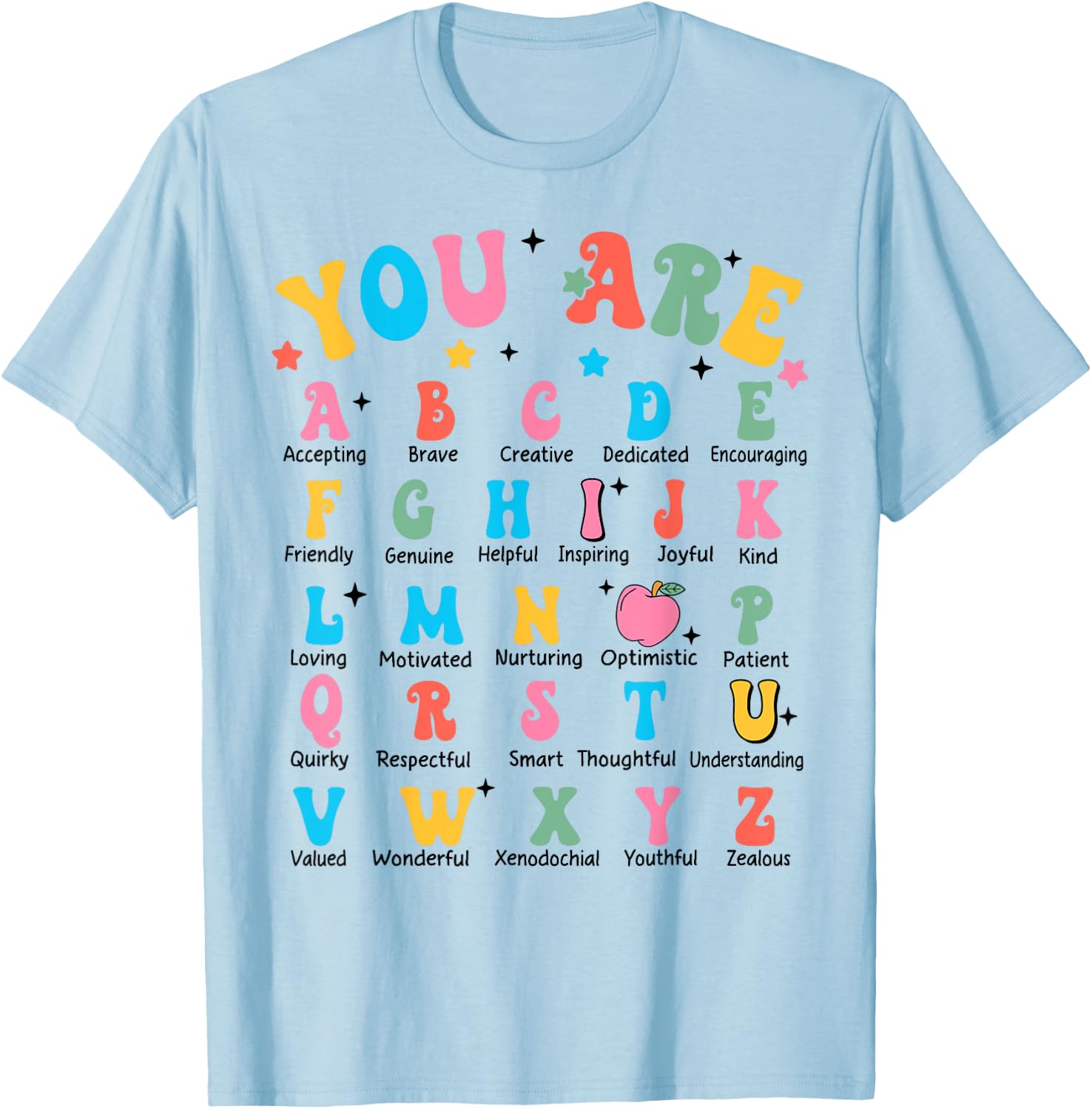 Alphabet Elementary School Kindergarten Teachers Students T-Shirt - T-Shirt | Light Blue