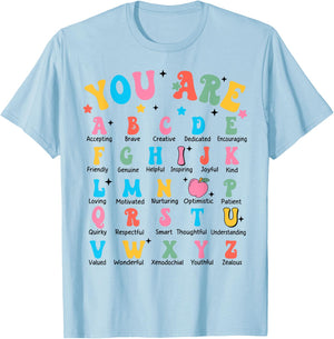 Alphabet Elementary School Kindergarten Teachers Students T-Shirt - T-Shirt | Light Blue