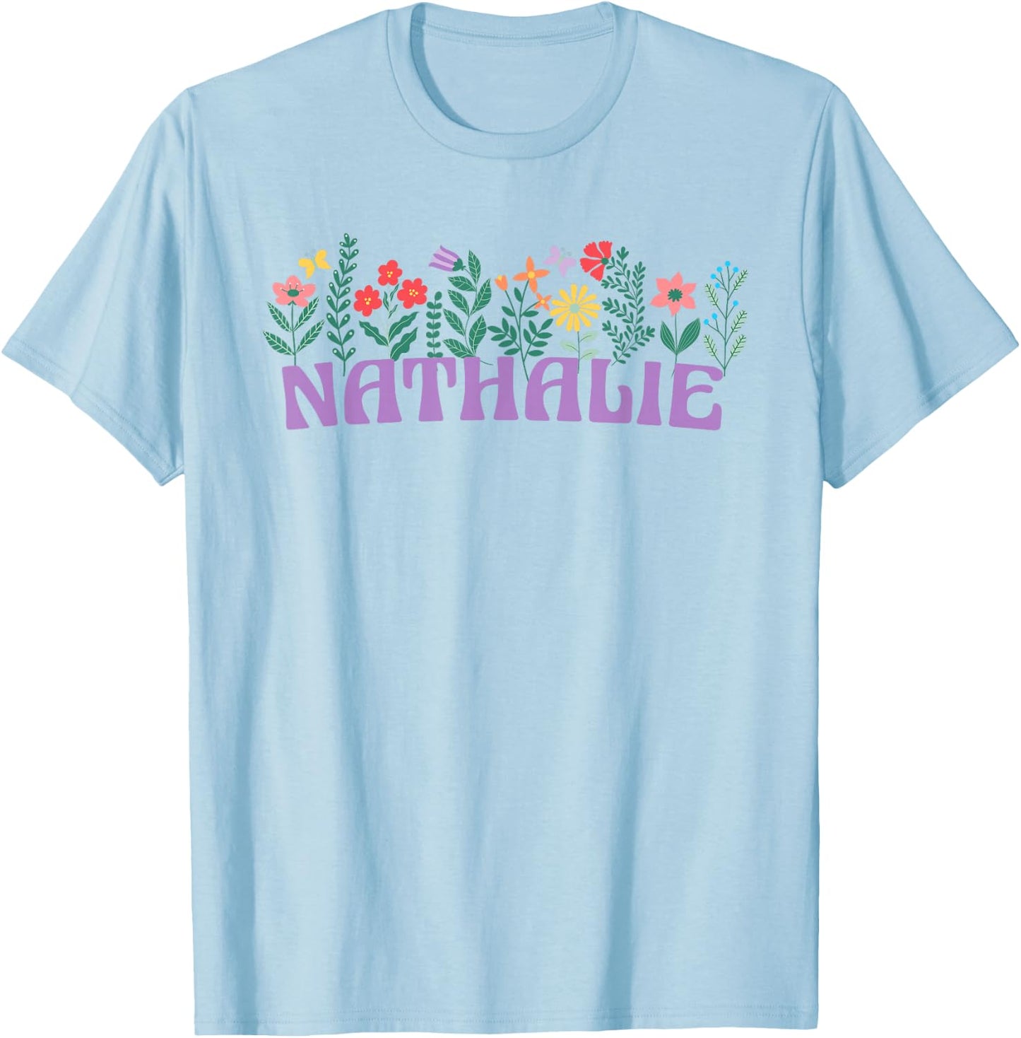 Wildflower Floral Nathalie Name Mother's Day Women's , white, S T-Shirt - T-Shirt | Light Blue