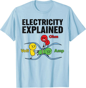Funny Electricity Explained Physics Humor Nerd Science Jokes T-Shirt - T-Shirt | Light Blue