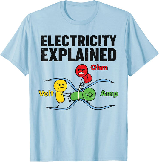 Funny Electricity Explained Physics Humor Nerd Science Jokes T-Shirt - T-Shirt | Light Blue