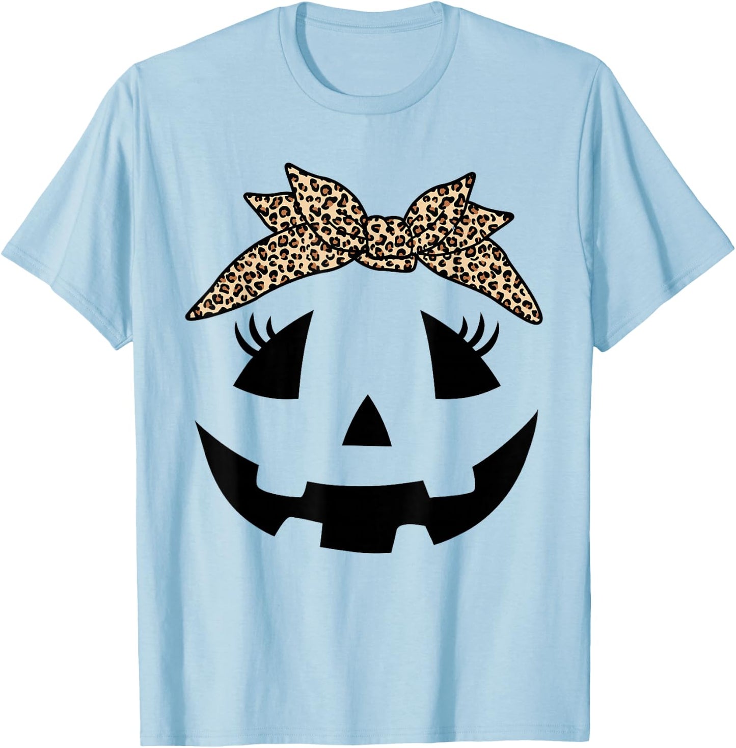 Jack O Lantern Pumpkin Leopard face for Girls Halloween T-Shirt - T-Shirt | Light Blue