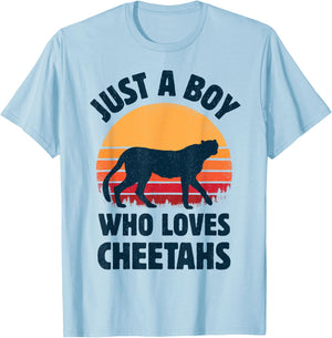 Cheetah Just A Boy Who Loves Cheetahs Retro Vintage Sunset T-Shirt - T-Shirt | Light Blue