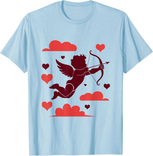 Cute Cupid with Bow and Arrow Angel , White T-Shirt - T-Shirt | Light Blue