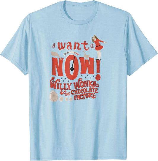 Willy Wonka And The Chocolate Factory Veruca I Want It Now T-Shirt - T-Shirt | Light Blue