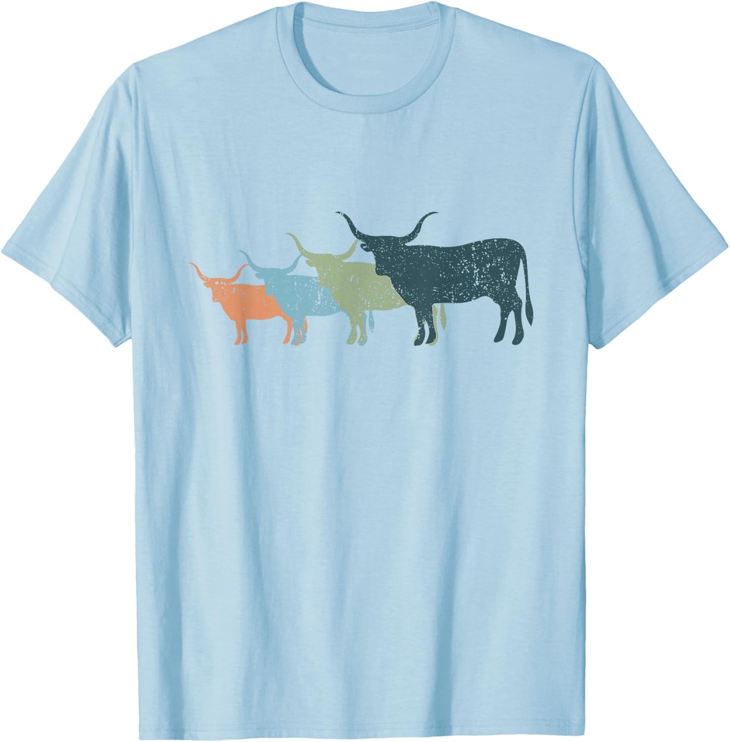 Cow Mom & Dad Silhouette - Cattle Vintage Texas Longhorn T-Shirt - T-Shirt | Light Blue