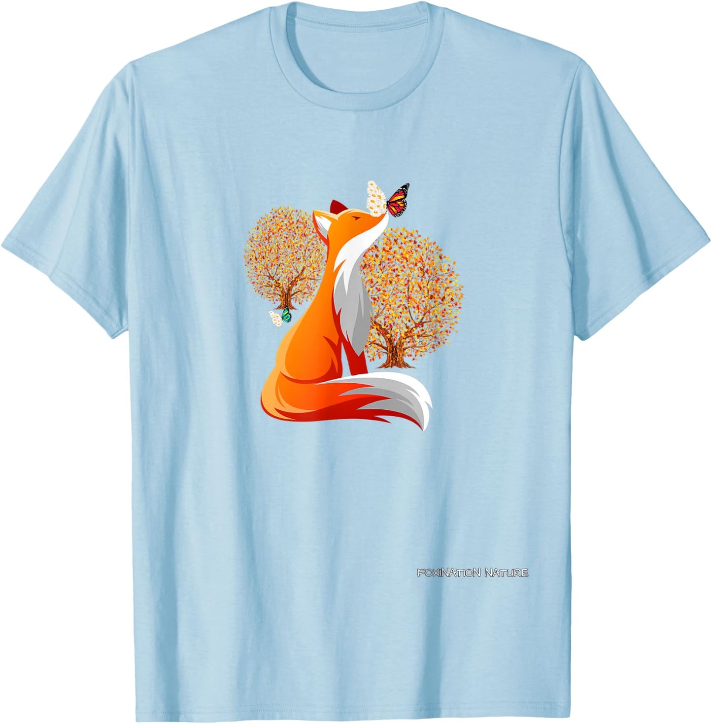 Foxination Nature, autumn with fox and butterflies T-Shirt - T-Shirt | Light Blue