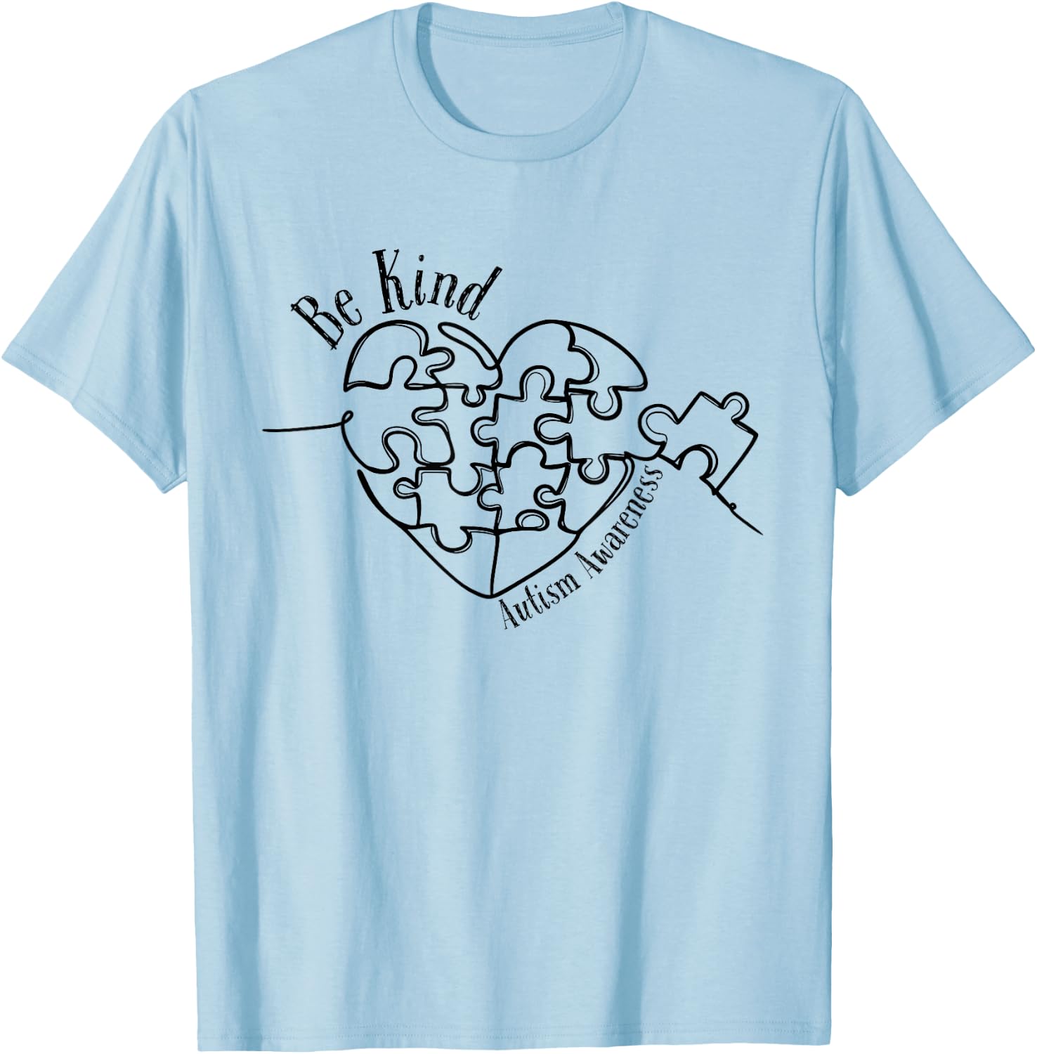 Autism Awareness Be Kind, Heart Puzzle T-Shirt - T-Shirt | Light Blue