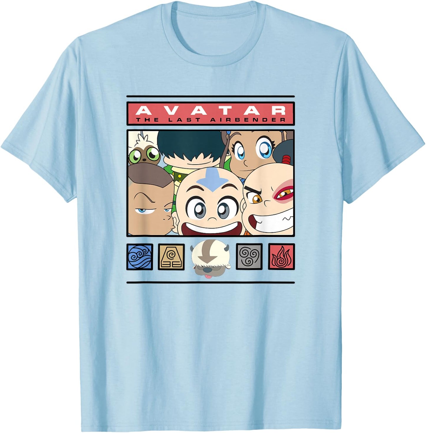 Avatar: The Last Airbender Group Chibi Photo Frame T-Shirt - T-Shirt | Light Blue