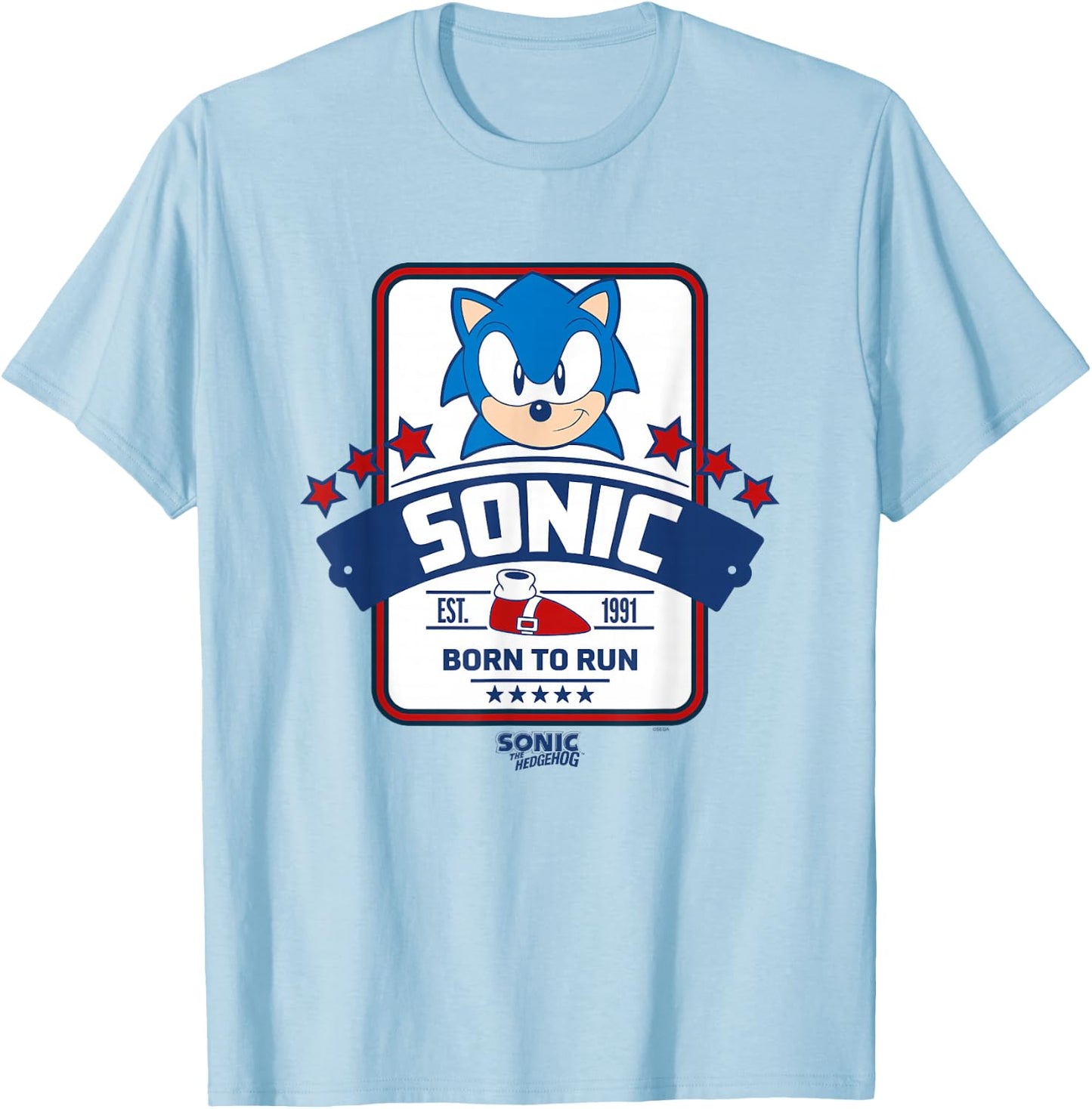 Sonic The Hedgehog Americana Born to Run Est. 1991 Retro T-Shirt - T-Shirt | Light Blue