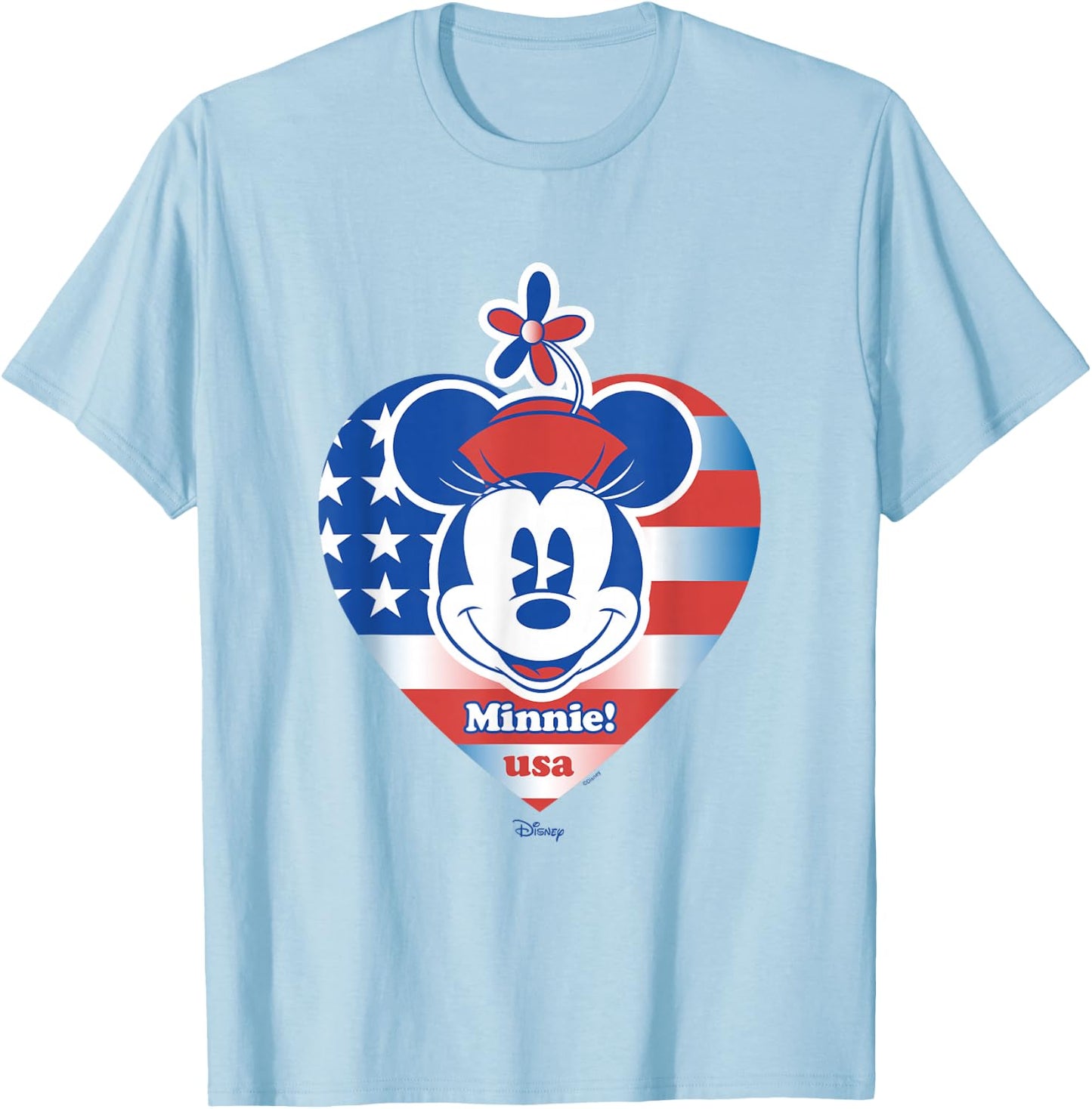 Disney Minnie Mouse Face 4th of July USA Heart Flag T-Shirt - T-Shirt | Light Blue