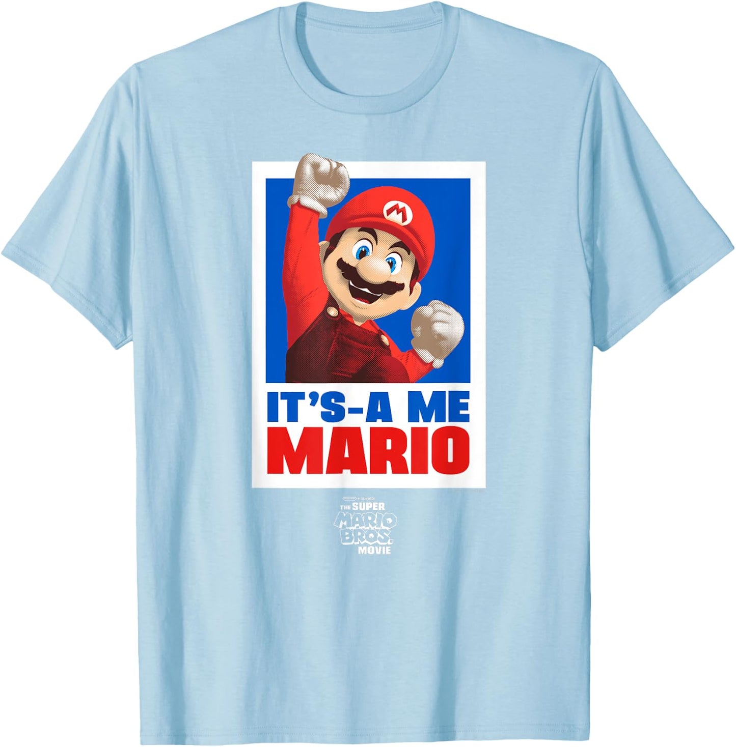 The Super Mario Bros. Movie It's a-Me Mario Portrait , blue T-Shirt - T-Shirt | Light Blue