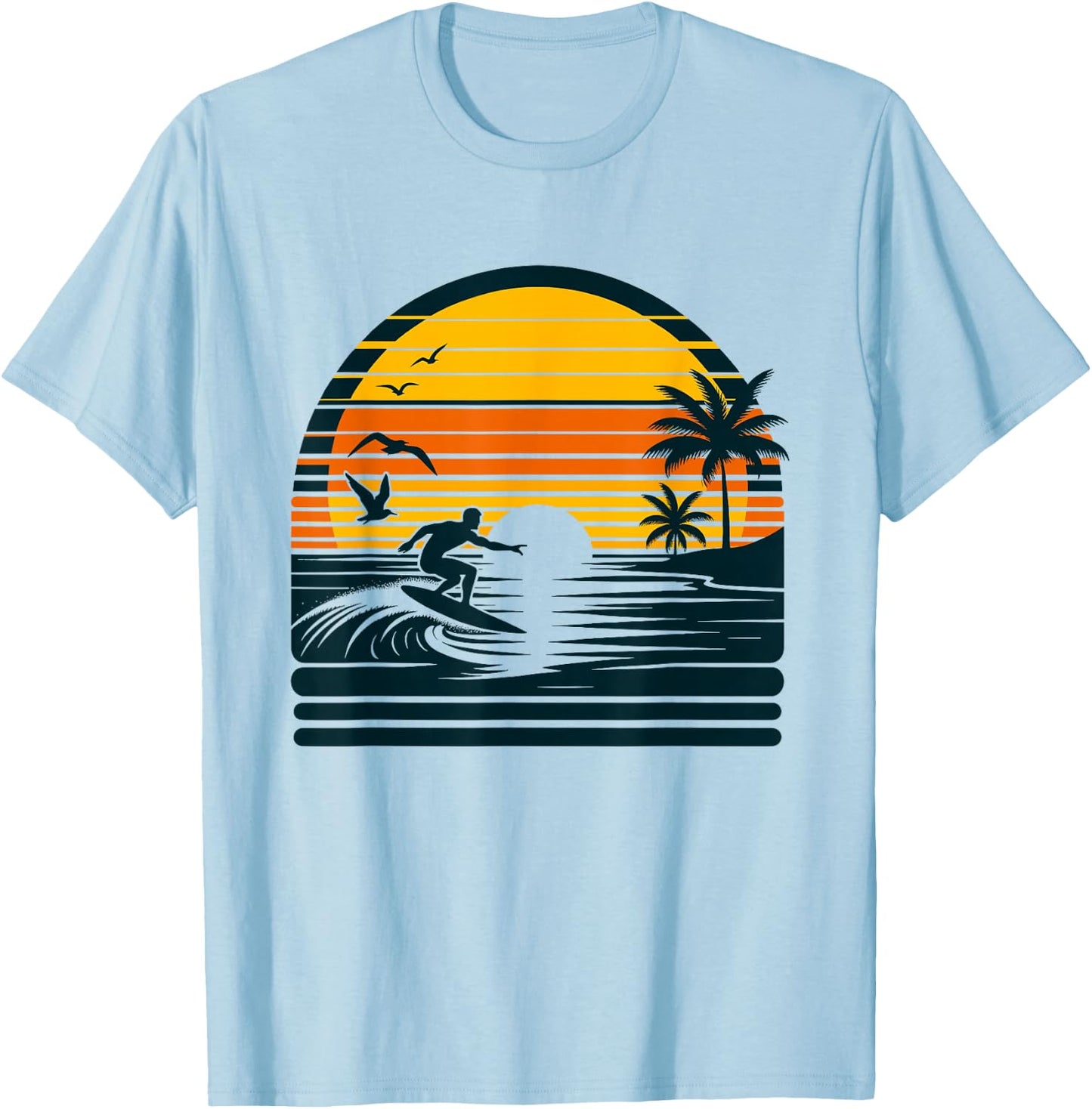 Vintage Surfer & Surfing, Retro Surf Beach, Hawaiian Sunset T-Shirt - T-Shirt | Light Blue