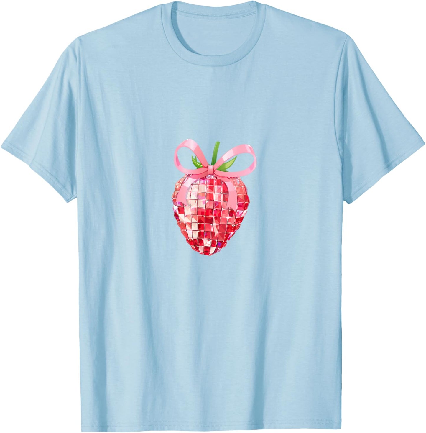 Pink Bow Coquette Aesthetics Y2K Strawberry Girls Ladies , White T-Shirt - T-Shirt | Light Blue