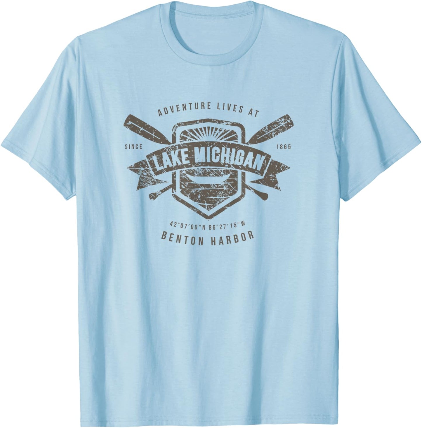 Lake Michigan Benton Harbor Shirt, Fishing Boat Camping Gift T-Shirt - T-Shirt | Light Blue