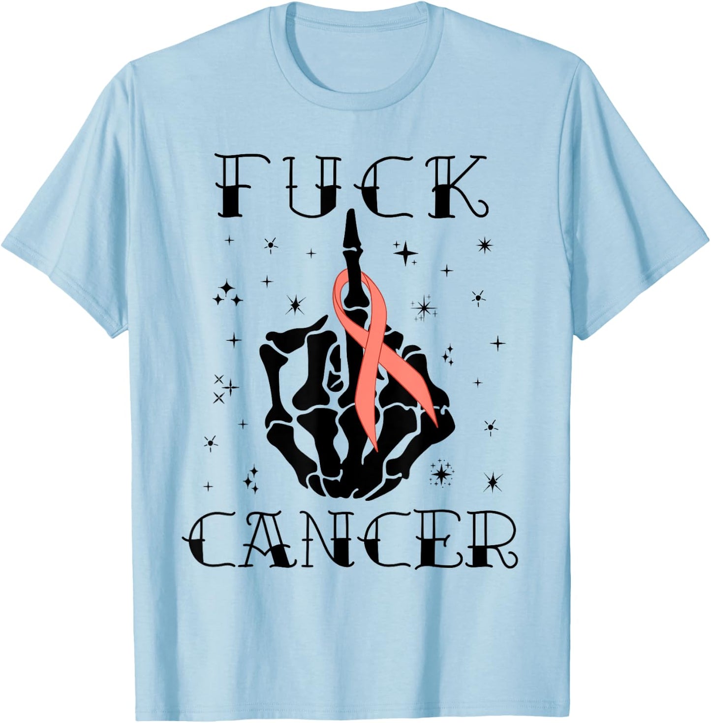 Fuck Cancer Tattoos Survivor Peach Ribbon Uterine Cancer T-Shirt - T-Shirt | Light Blue