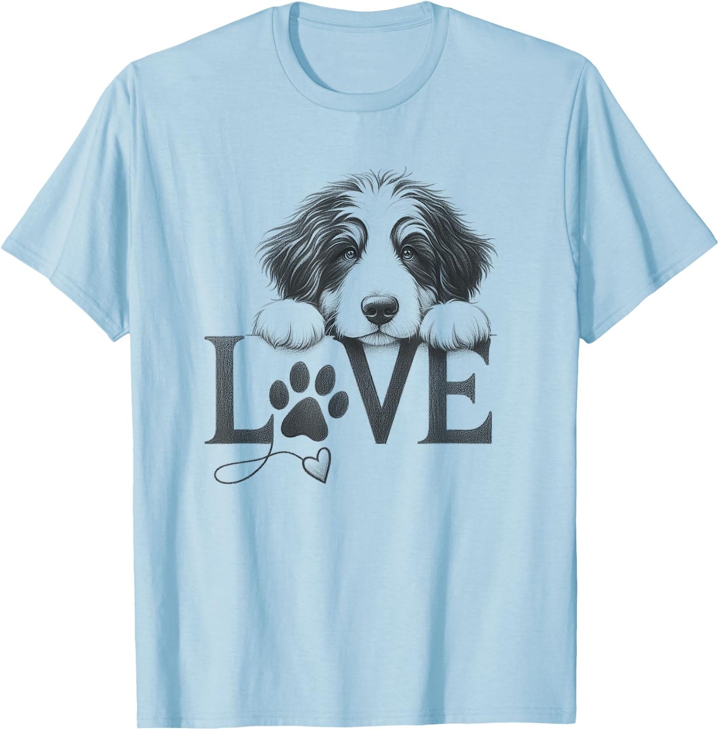 Bernedoodle Dog Love Paw Design T-Shirt - T-Shirt | Light Blue