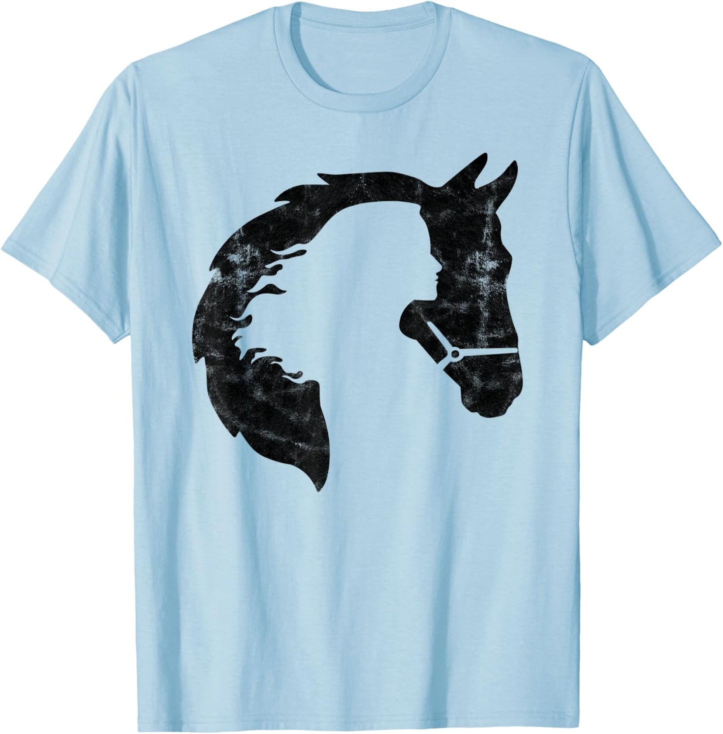 Retro Horse Young Woman With Horse Love Horse Silhouette T-Shirt - T-Shirt | Light Blue