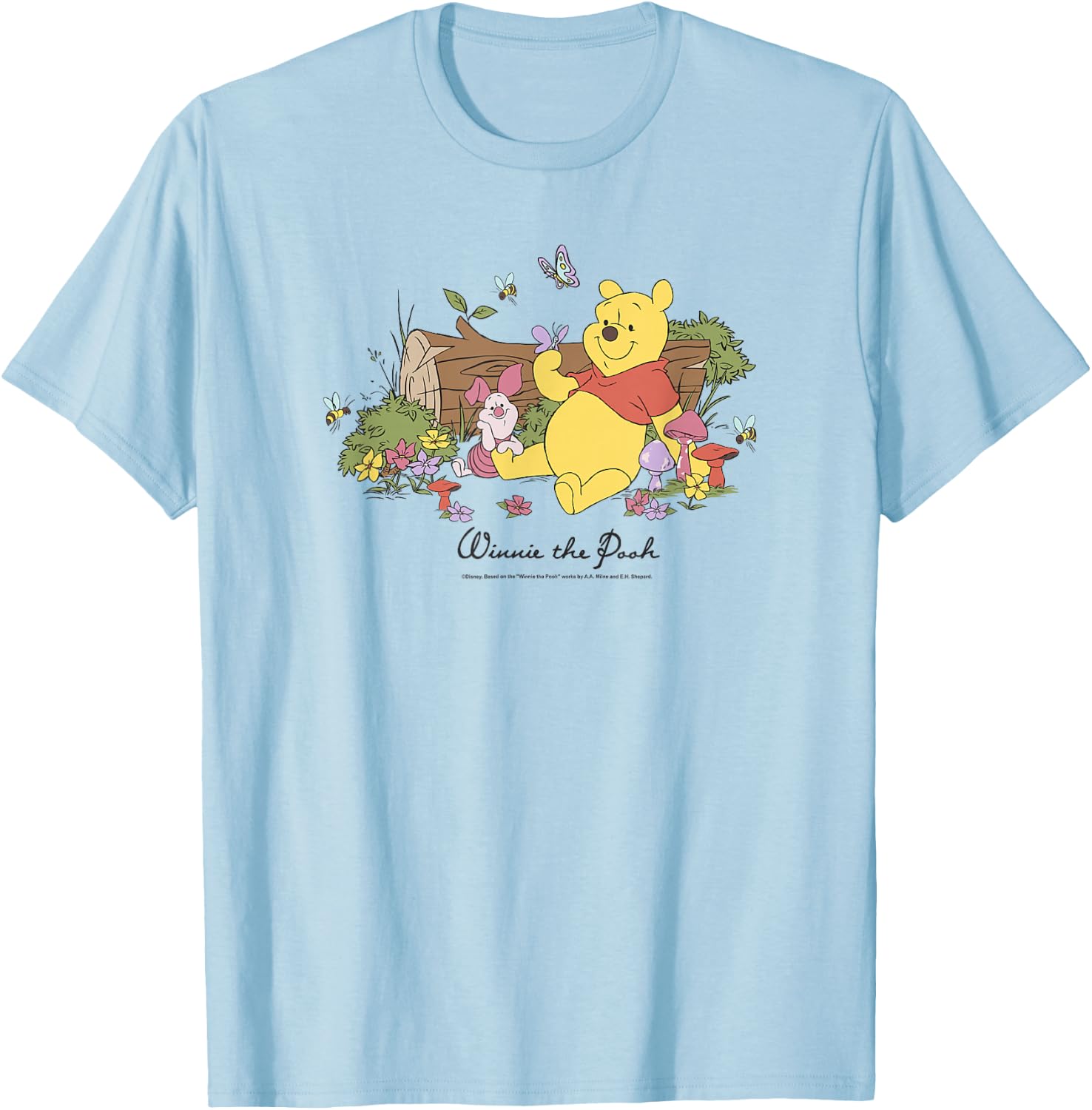 Disney Winnie The Pooh Piglet And Pooh Floral Butterfly , gray, s T-Shirt - T-Shirt | Light Blue