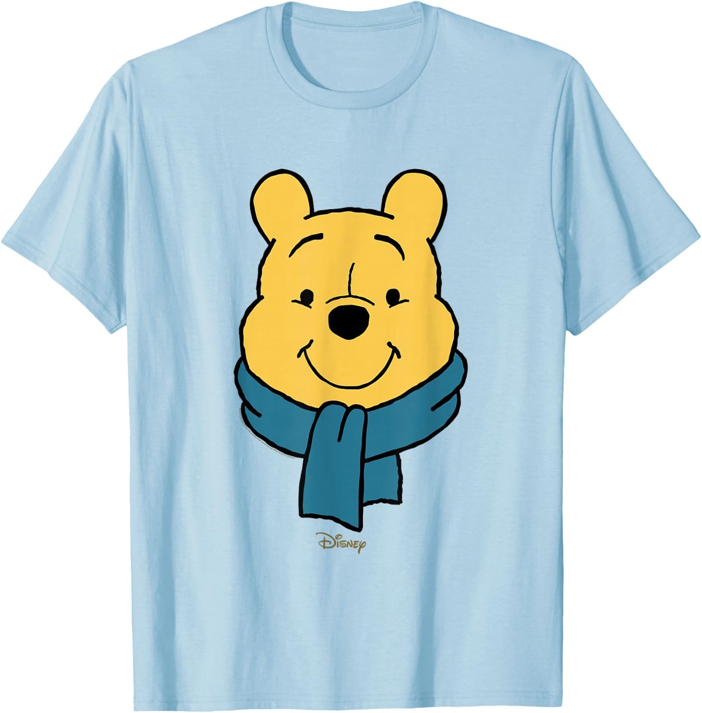 Disney Winnie The Pooh Big Face Blue Scarf Winter T-Shirt - T-Shirt | Light Blue