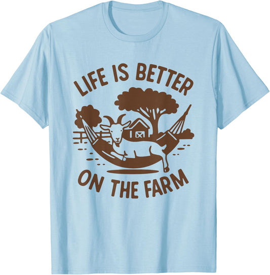 Life is Better On The Farm - Homesteading Goat in Hammock T-Shirt - T-Shirt | Light Blue