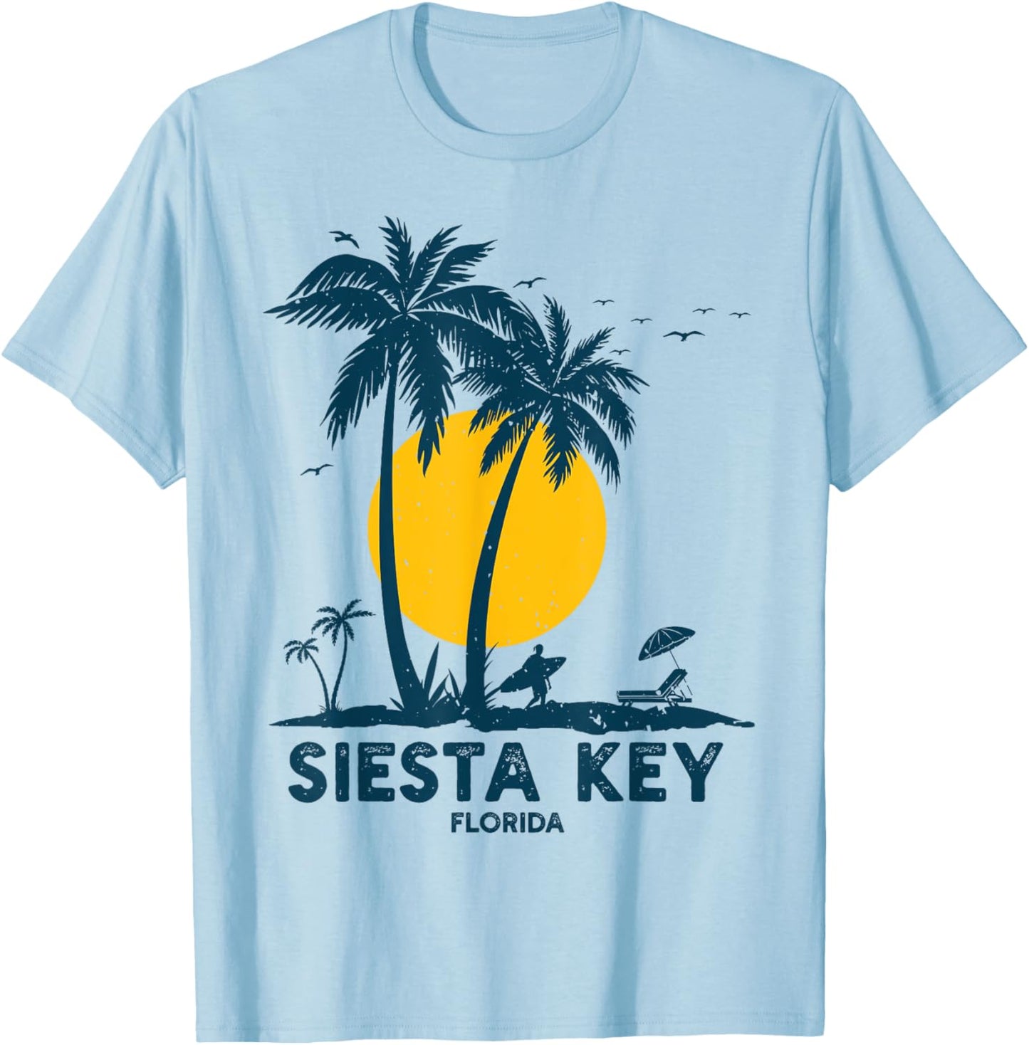 Siesta Key Beach Florida Vintage 70s Palm Trees Beach Men Women Kids T-Shirt - T-Shirt | Light Blue