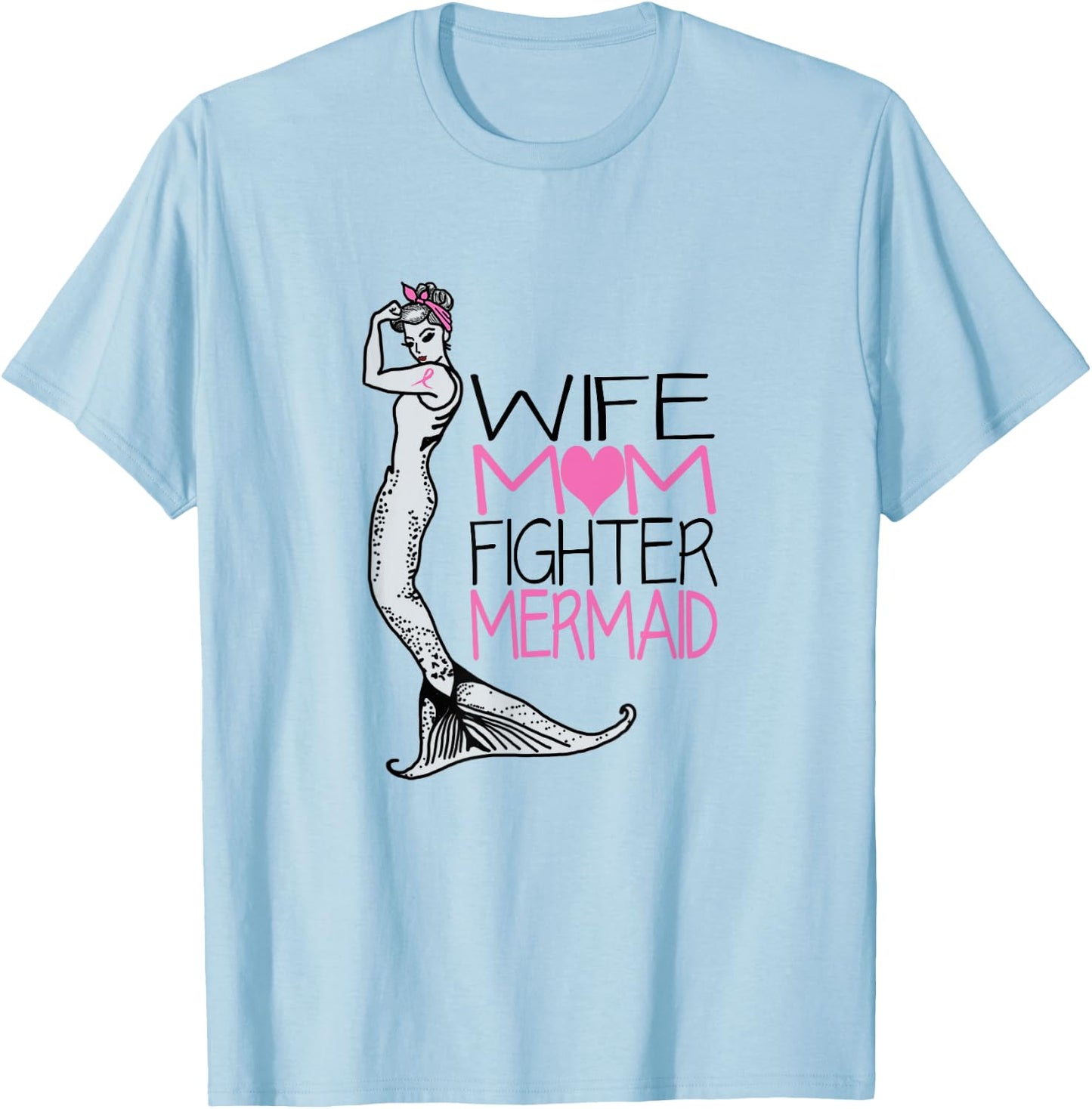 Breast Cancer Shirts Mermaid Shirt Cancer Survivor Gifts T-Shirt - T-Shirt | Light Blue