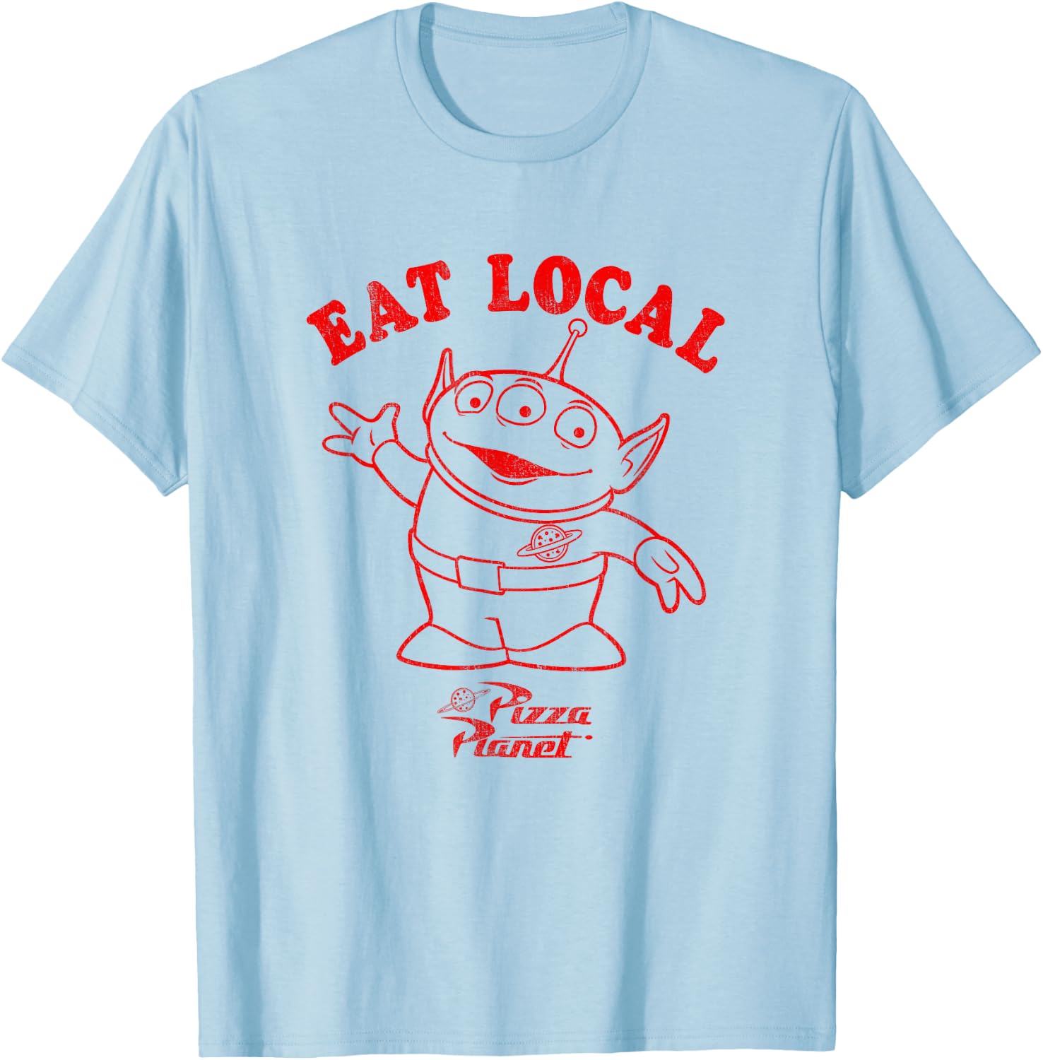 Disney Pixar Toy Story Pizza Planet Alien Eat Local T-Shirt - T-Shirt | Light Blue