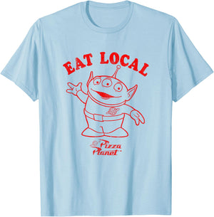 Disney Pixar Toy Story Pizza Planet Alien Eat Local T-Shirt - T-Shirt | Light Blue
