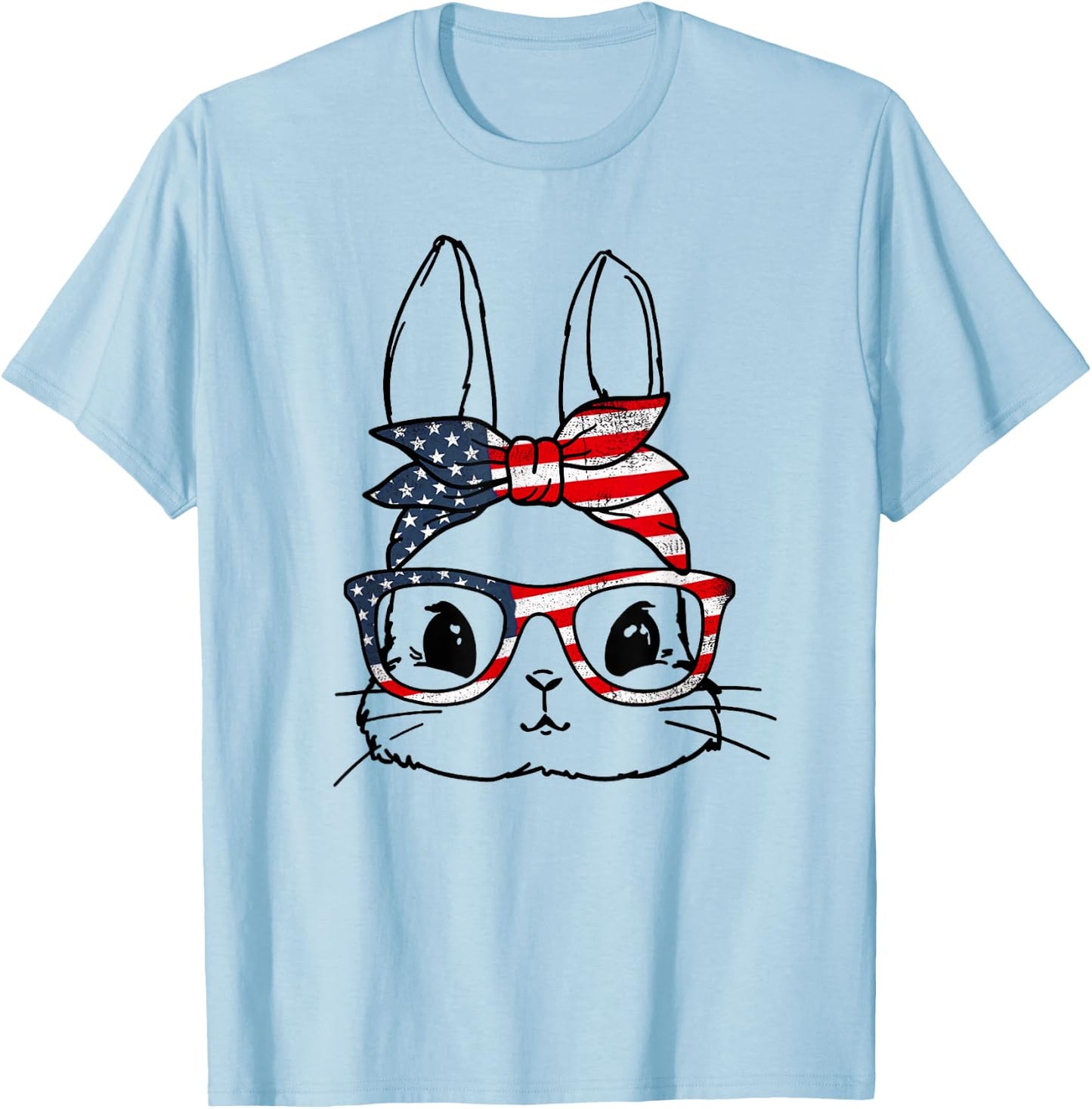 Cute Bunny Face American US FLag Glasses Easter Day T-Shirt - T-Shirt | Light Blue