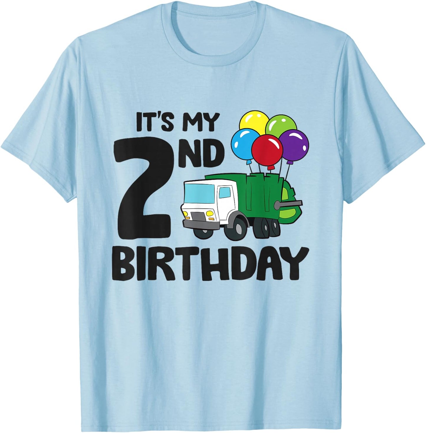 It's My 2nd Birthday Garbage Truck Trash Truck 2nd Birthday T-Shirt - T-Shirt | Light Blue