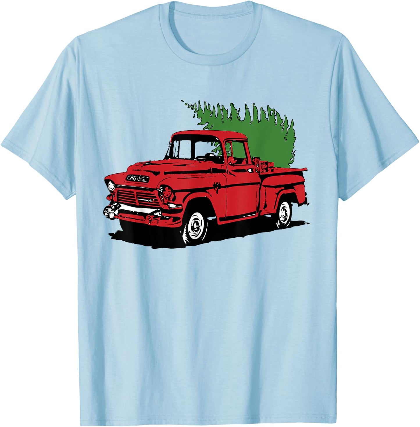 Vintage Christmas Old Red Pickup Truck Tree Holiday Gift T-Shirt - T-Shirt | Light Blue